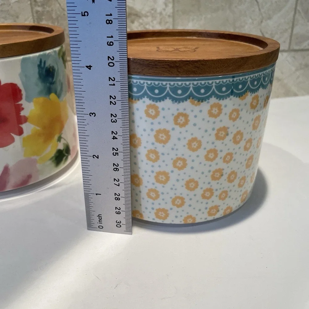 Pioneer Woman Stackable 3-Piece Stoneware China Canister Set Floral Medley EUC